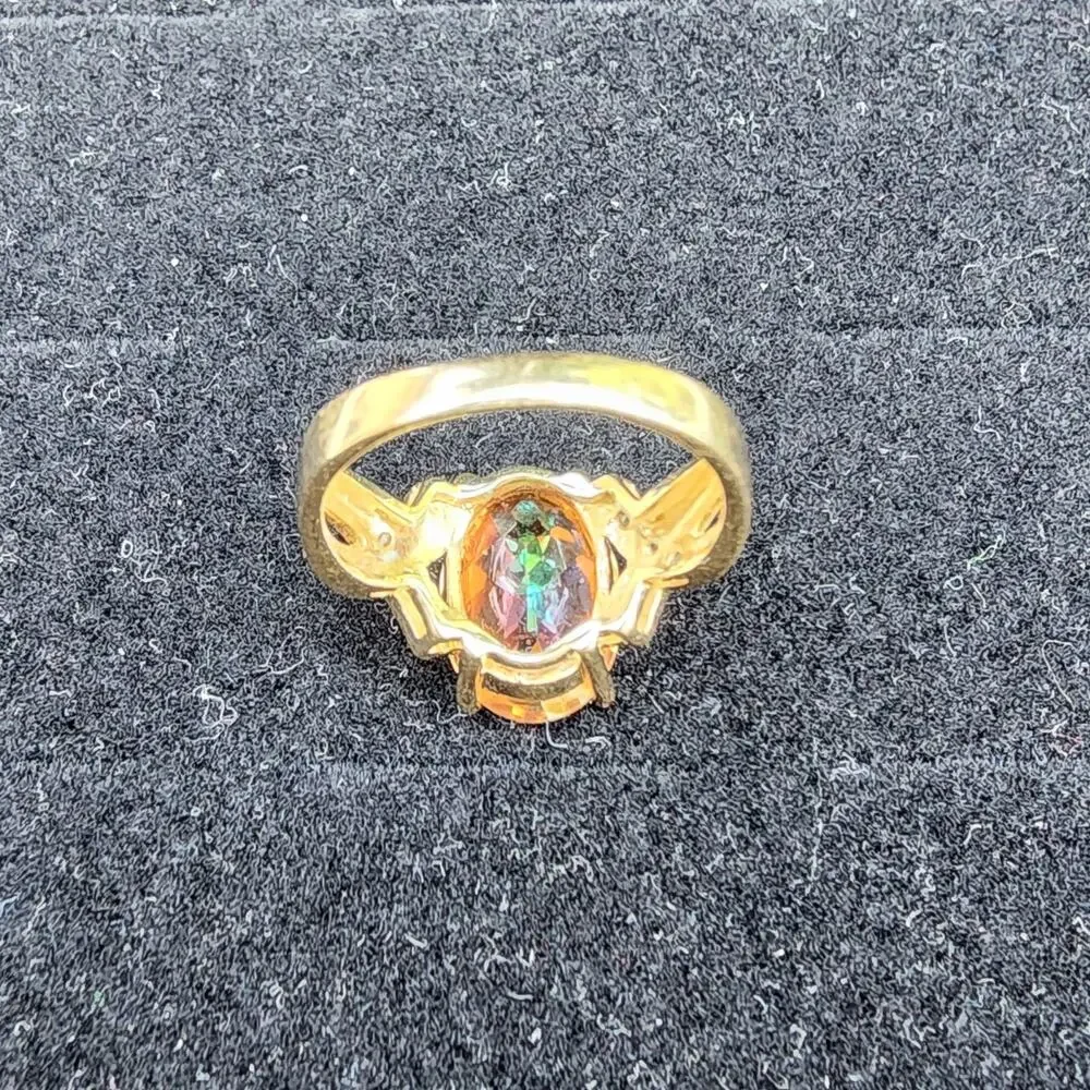Vintage Fire Mystic Topaz Diamond 14k Yellow Gold Cocktail Ring 8 - Picture 4 of 9
